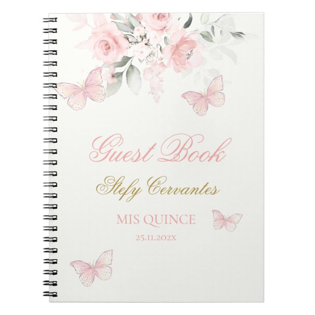 Caderno Espiral Borboleta Rosa Quinceañera Guest (Frente)