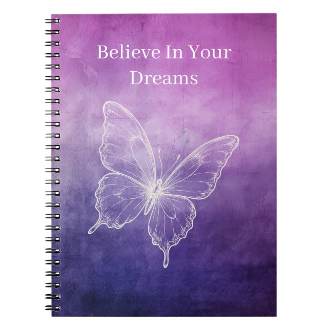 Caderno Espiral Borboleta Rosa Roxa Branca (Frente)