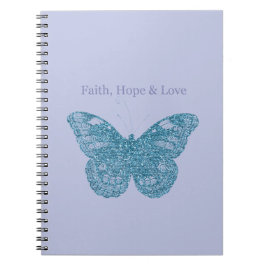 Caderno Espiral Borboleta Roxa Fé, Esperança, Amor