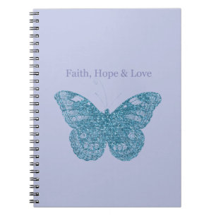 Caderno Espiral Borboleta Roxa Fé, Esperança, Amor