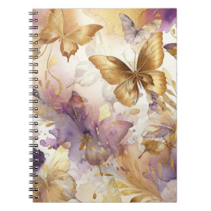 Caderno Espiral Borboleta Roxo e Dourado Aquarela Borboletas