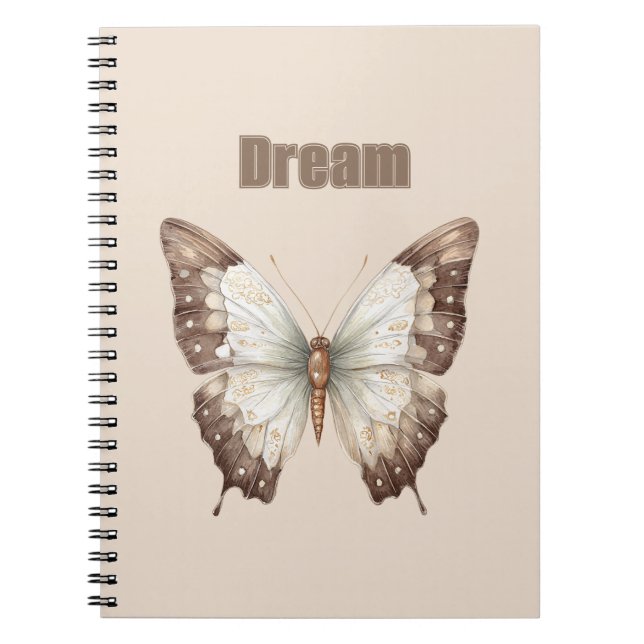 Caderno Espiral Borboleta Sonho Marrom Branco (Frente)