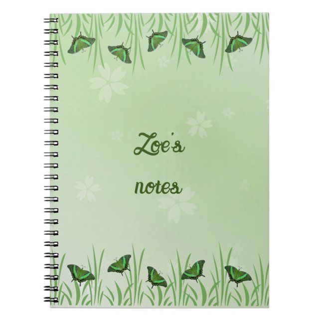 Caderno Espiral Borboleta verde em verde claro - personalizável (Frente)