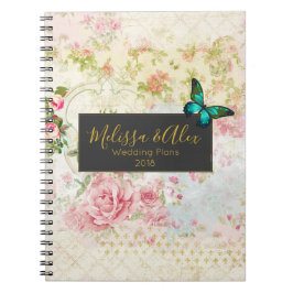 Caderno Espiral Borboleta Verde Emerald na Colagem de Vintagem Chi