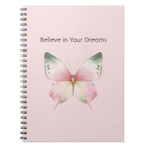 Caderno Espiral Borboleta Verde Rosa Branco Menta