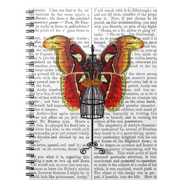 Caderno Espiral Borboleta Vermelha E Amarela De Mannequin (Frente)