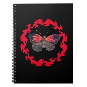 Caderno Espiral Borboleta Vermelha em um Círculo de Fogo - Símbolo