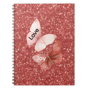 Caderno Espiral Borboletas Amor Alegria Rosa Brilho Vermelho