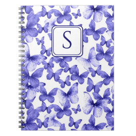 Caderno Espiral Borboletas Azuis Monograma Personalizado Elegante 