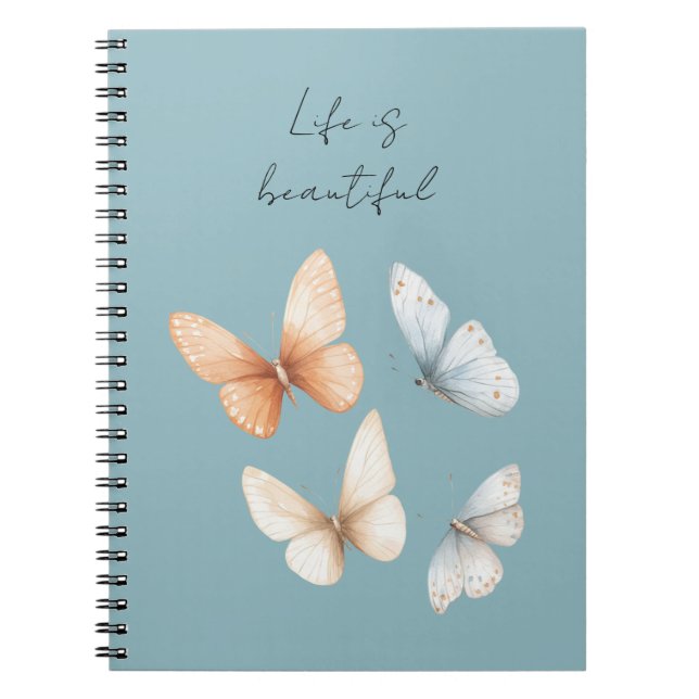 Caderno Espiral Borboletas Azuis Peach Chic (Frente)