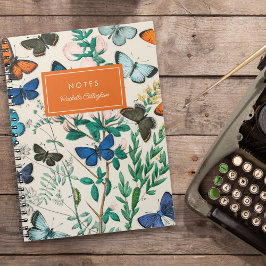 Caderno Espiral Borboletas bonito Azul Cor de laranja