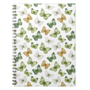 Caderno Espiral Borboletas Brancas Bege Verde