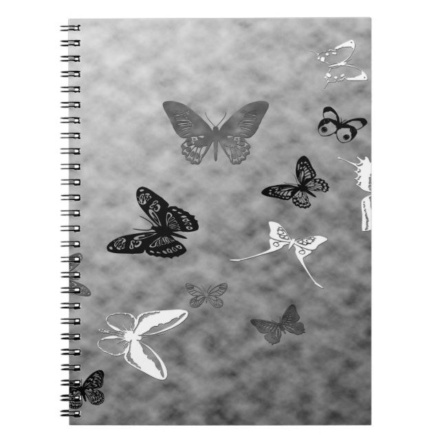 Caderno Espiral Borboletas brancas e pretas (Frente)