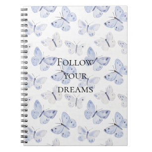 Caderno Espiral Borboletas brancas roxas bonito