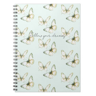 Caderno Espiral Borboletas Brancas Verde Menta II