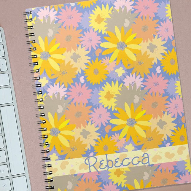 Caderno Espiral Borboletas Coloridas nas Flores Personalizadas (Criador carregado)