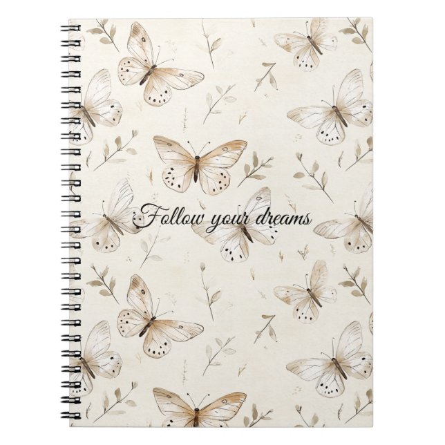 Caderno Espiral Borboletas de Areia Bege Creme (Frente)