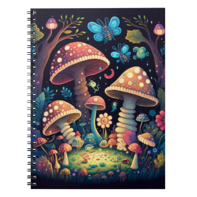 Caderno Espiral Borboletas de cogumelos mágicos (Frente)