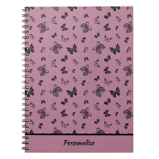 Caderno Espiral Borboletas de Miniatura Púrpura e Preta Personaliz (Frente)