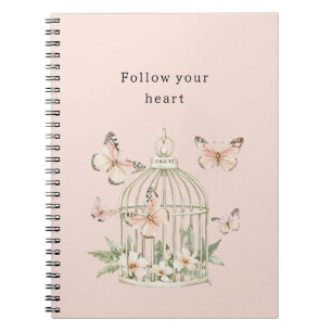 Caderno Espiral Borboletas de Pêssego Gaiola Floral
