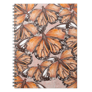 Caderno Espiral Borboletas do Almirante Vermelho Fundo Rosa