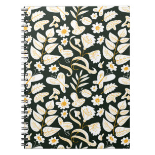 Caderno Espiral Borboletas e flores: Padrão de Verão de Doodle.
