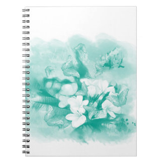 Caderno Espiral Borboletas e flores verde-marinhas
