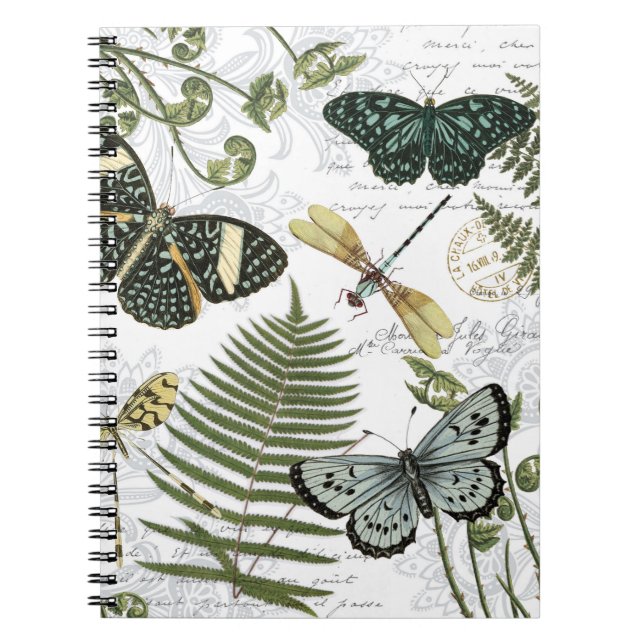Caderno Espiral borboletas e libélulas de colheita modernas (Frente)