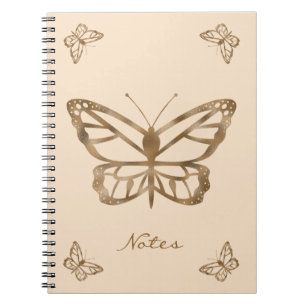 Caderno Espiral Borboletas e Texto com Aparência de Folha de Ouro