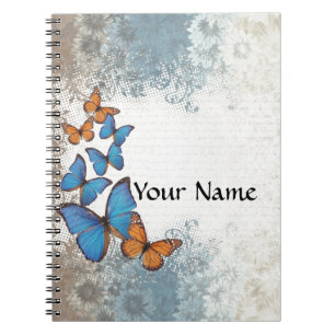 Caderno Espiral Borboletas florais azuis