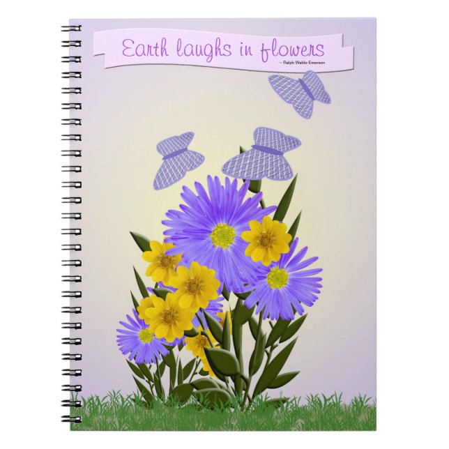 Caderno Espiral Borboletas Gingham e flores selvagens personalizad (Frente)
