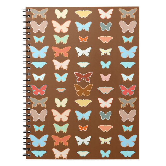 Caderno Espiral Borboletas, marrom, turquesa e coral (Frente)