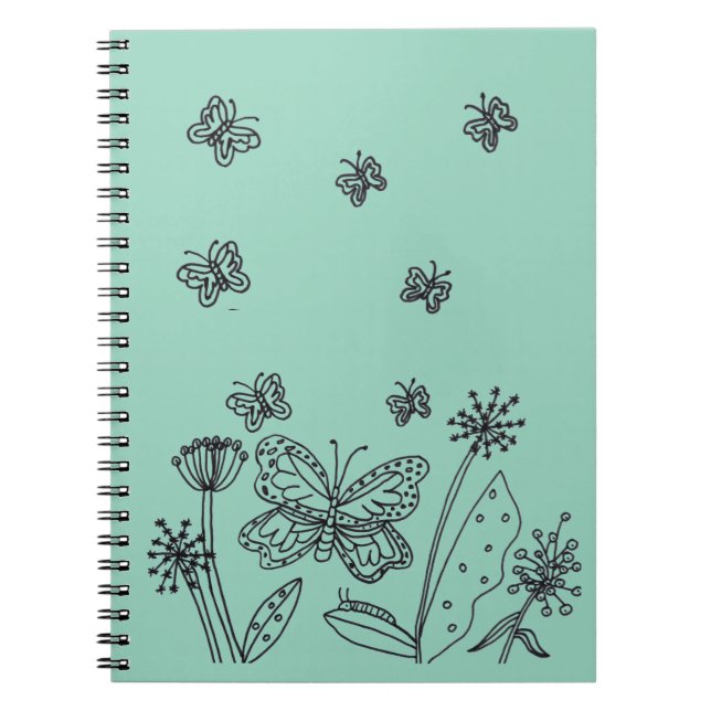 Caderno Espiral Borboletas Monarca e Flores Diário espiral (Frente)