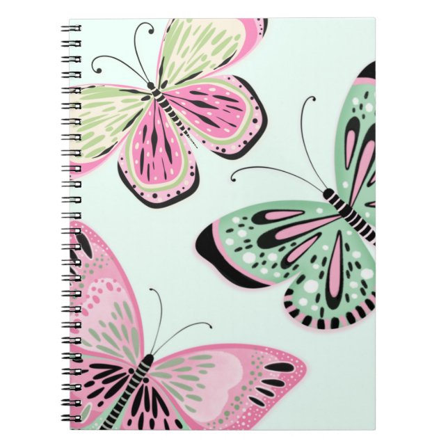 Caderno Espiral Borboletas Pinks e Verdes (Frente)
