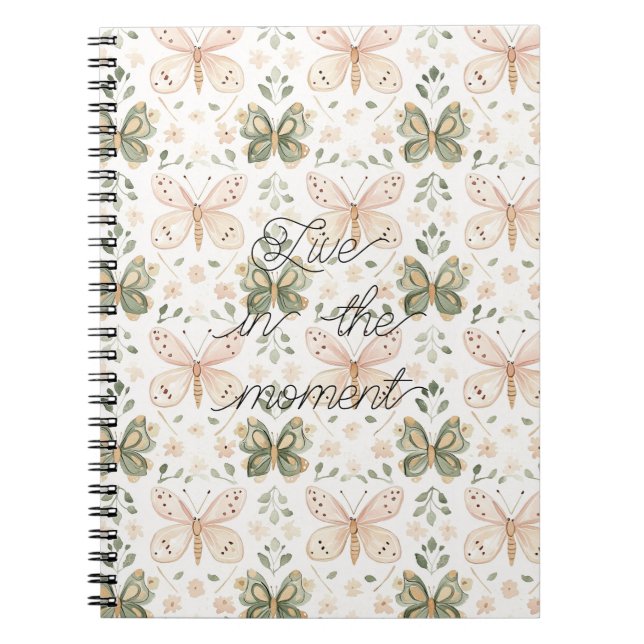 Caderno Espiral Borboletas Rosa Bege Verde Menta  (Frente)