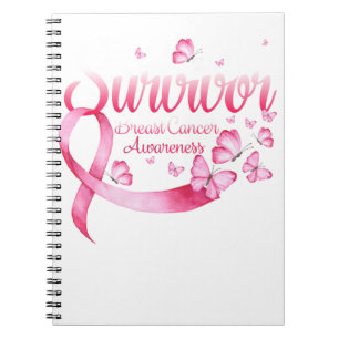 Caderno Espiral Borboletas Rosa de Consciência do Cancer da Mama 