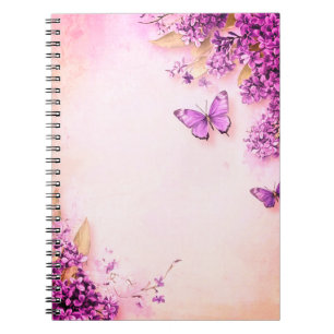 Caderno Espiral Borboletas rosa e púrpura