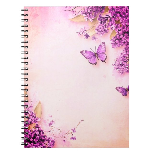 Caderno Espiral Borboletas rosa e púrpura (Frente)