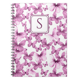 Caderno Espiral Borboletas rosa Monograma Personalizado Elegante M