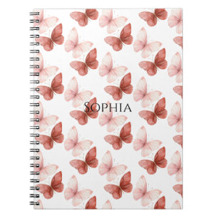 Caderno Espiral Borboletas Rosa Vermelhas  