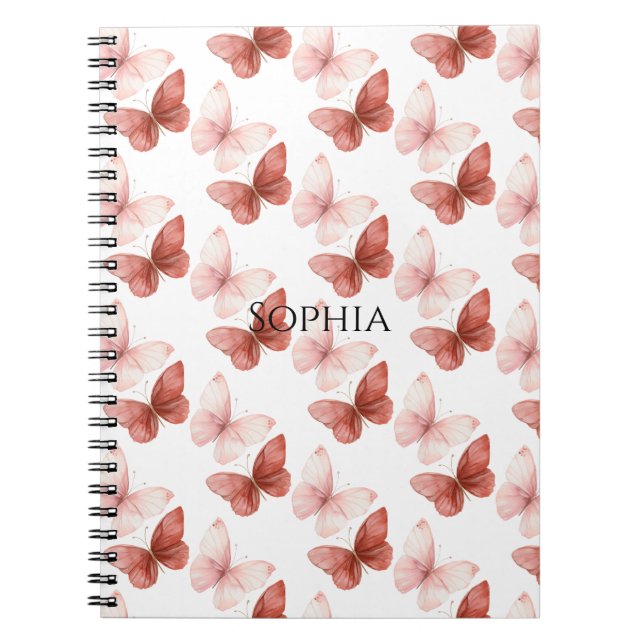 Caderno Espiral Borboletas Rosa Vermelhas   (Frente)