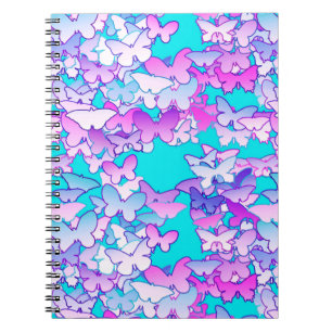Caderno Espiral Borboletas, violetas e turquesas