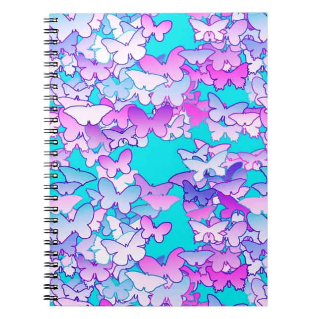 Caderno Espiral Borboletas, violetas e turquesas (Frente)