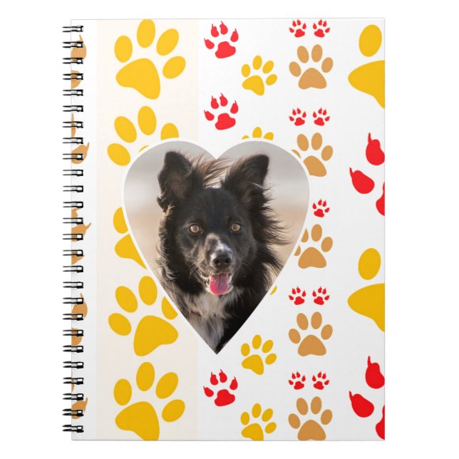 Caderno Espiral Borda Collie Paw Print Love Heart (Frente)