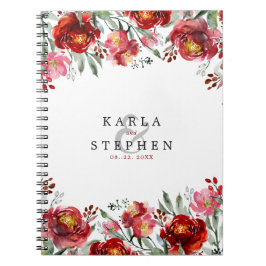 Caderno Espiral Borda de flores de jardim vermelho profundo