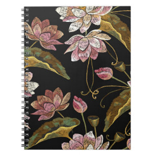 Caderno Espiral Bordados Lotus Flores Sem Olhos Padrão