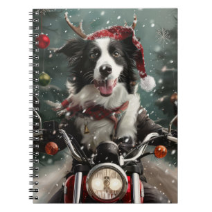 Caderno Espiral Border Collie Cão Andando de Motocicleta Natal 