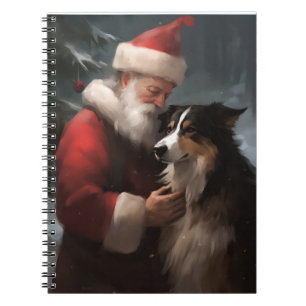 Caderno Espiral Border Collie Com Papai Noel Natal Festivo