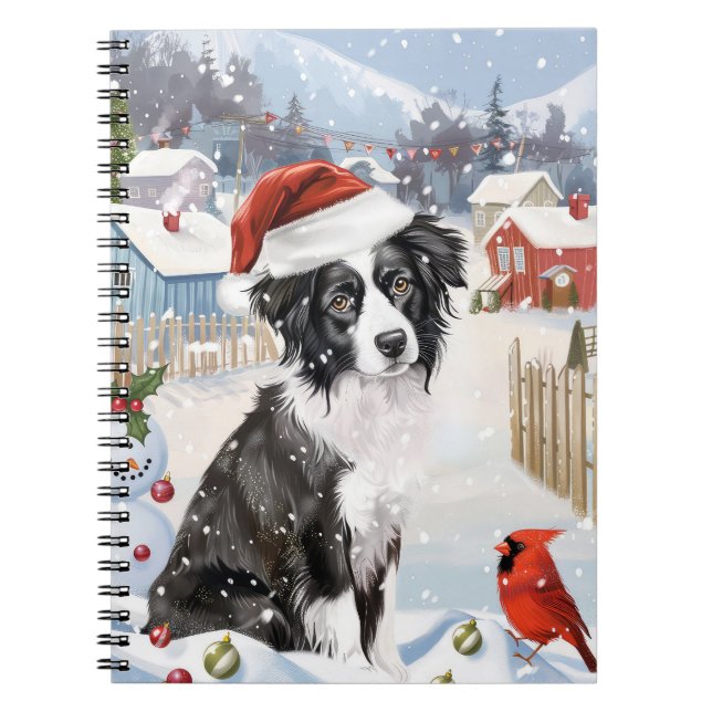 Caderno Espiral Border Collie Dog Winter Wonderland Natal Joy (Frente)