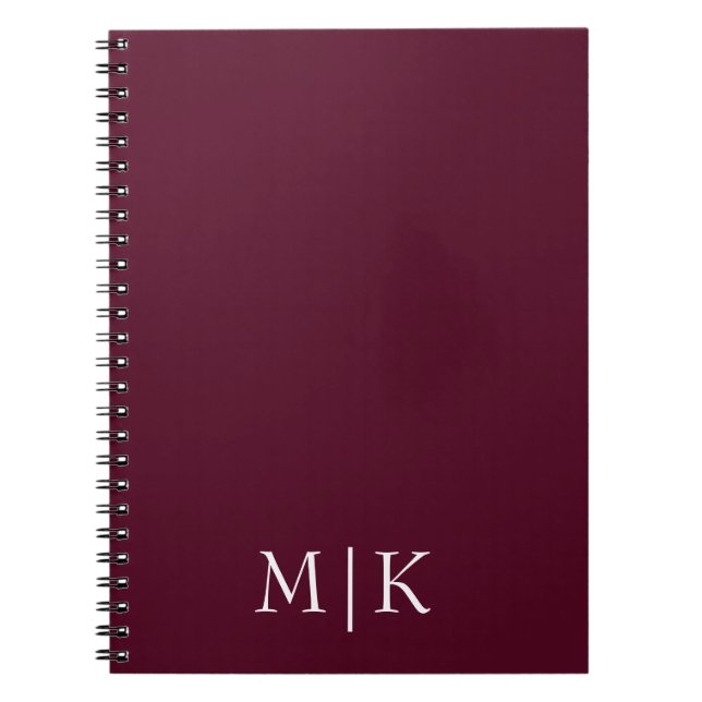 Caderno Espiral Borgonha e Branco | Monograma Moderno (Frente)